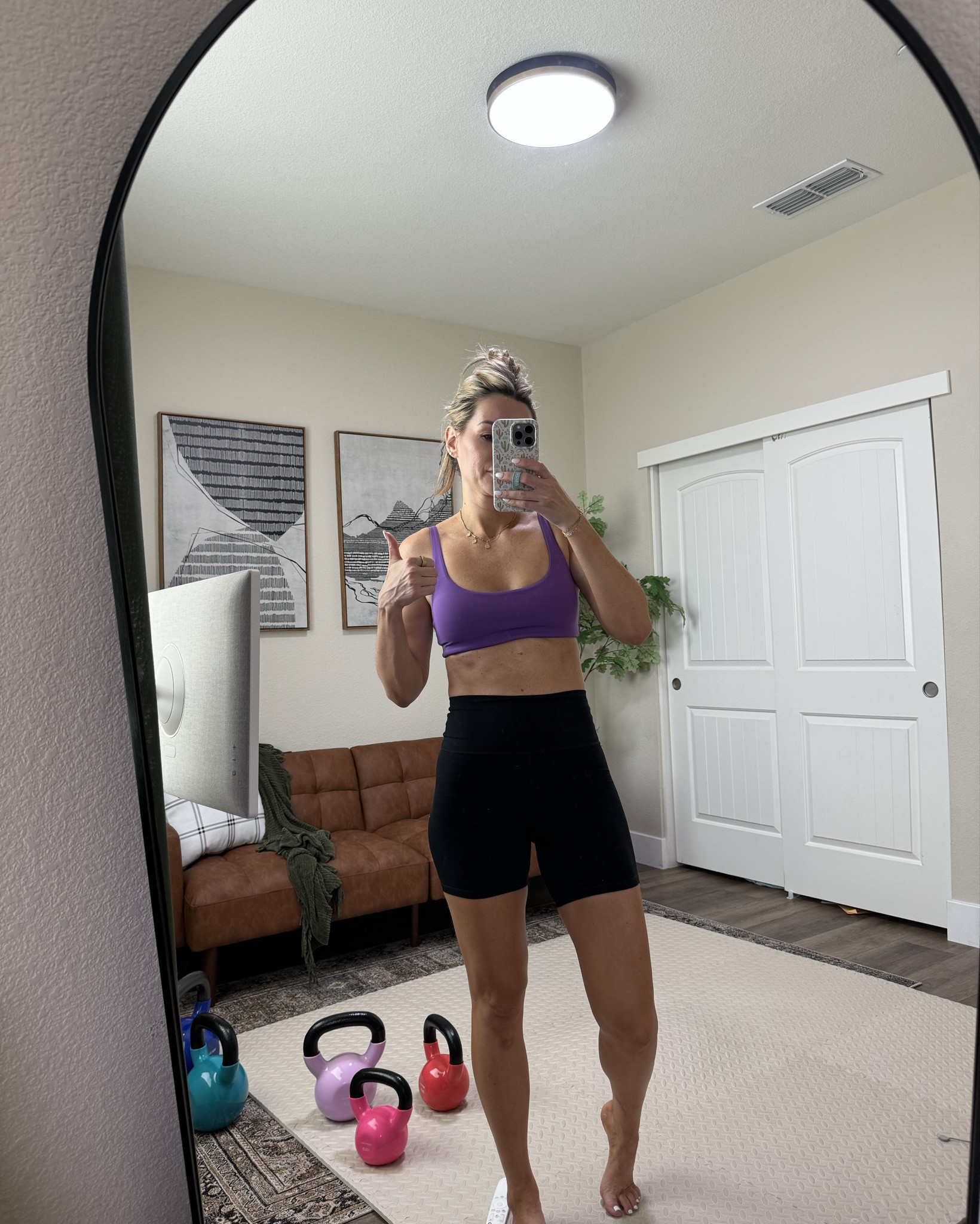 Amazon workout outfit 
Sports bra size small
Bike shorts size small
Home workout equipment from Amazon 
Kettlebells 

#LTKActive #LTKSaleAlert #LTKFitness