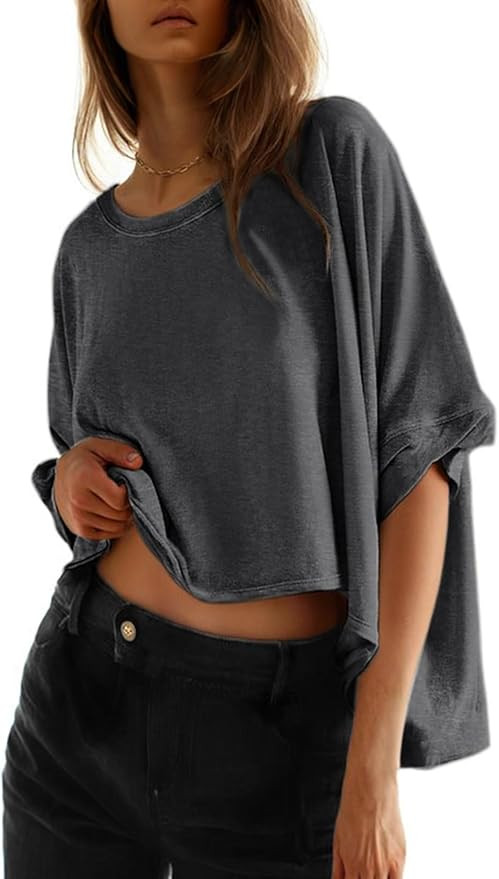 Dokotoo Summer Shirts 2025 Womens Solid T Shirts for Women Loose Oversized Tops Basic Tee | Amazon (US)