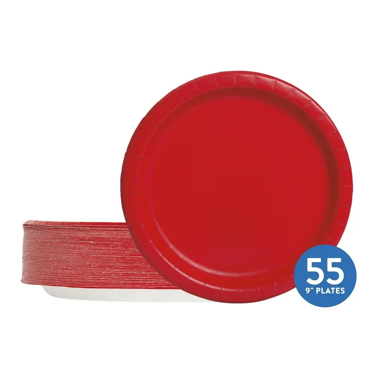 55 Count 9IN Red Paper Dinner Plates by Way To Celebrate | Walmart (US)