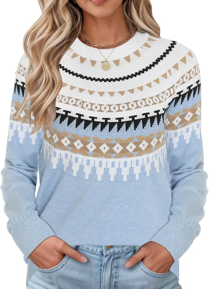 LOMON Womens Casual Lightweight Vintage Fair Isle Sweater Raglan Sleeve Crew Neck Knitted Pullove... | Amazon (US)