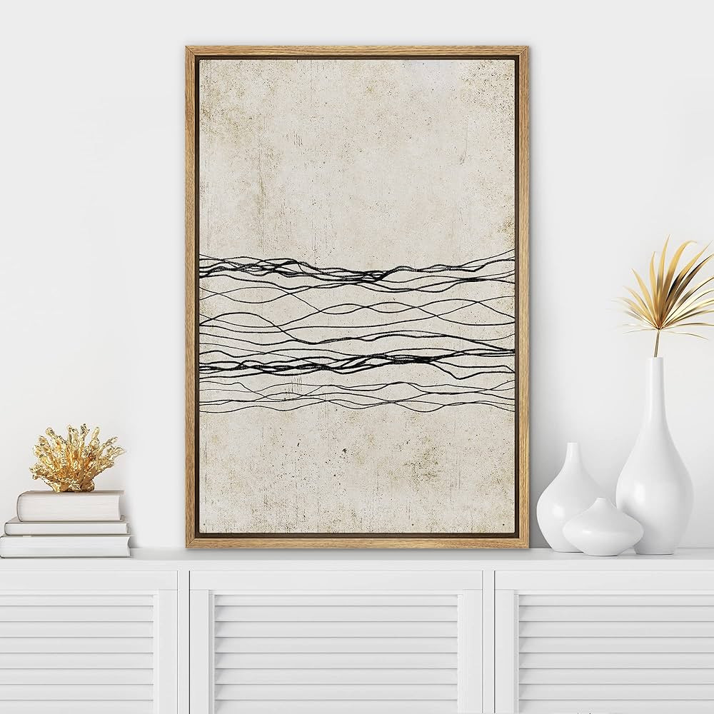 SIGNWIN Framed Canvas Print Wall Art Geometric Tan Black Mid-Century Wave Abstract Shape Illustratio | Amazon (US)