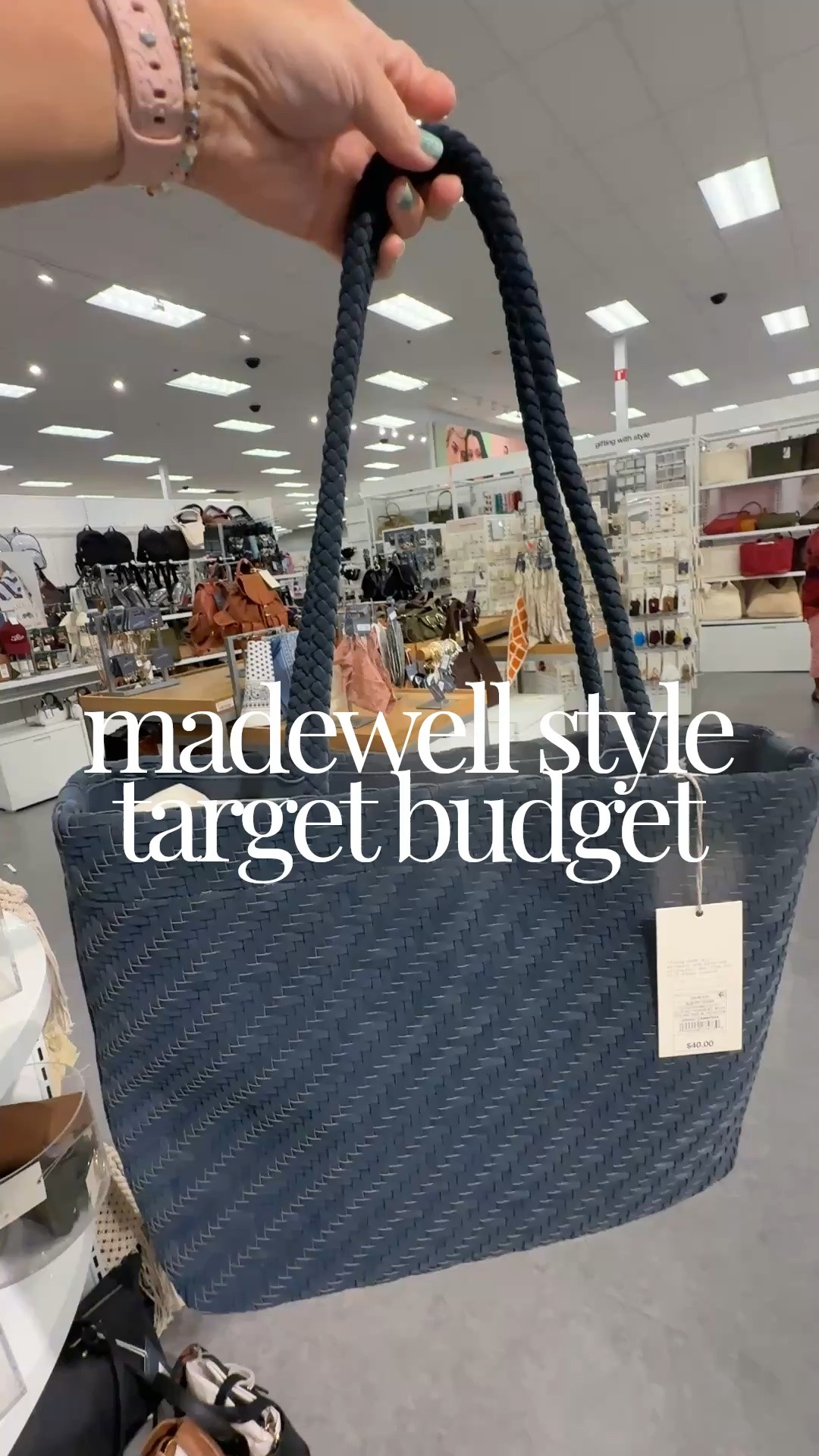 This faux nubuck woven tote in this muted blue color feels like it should be on the shelves at Madewell 🤍 it's so soft and velvety with a matte finish.  Mom life = carrying approximately 47 things at once 😂 So when I find a bag that actually looks chic, elevated + expensive while still being practical, I’m sold. @Target

#LTKMidsize #LTKOver40