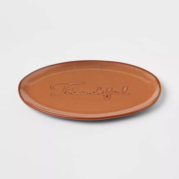 12" x 8" Stoneware Thankful Serving Platter - Threshold™ | Target