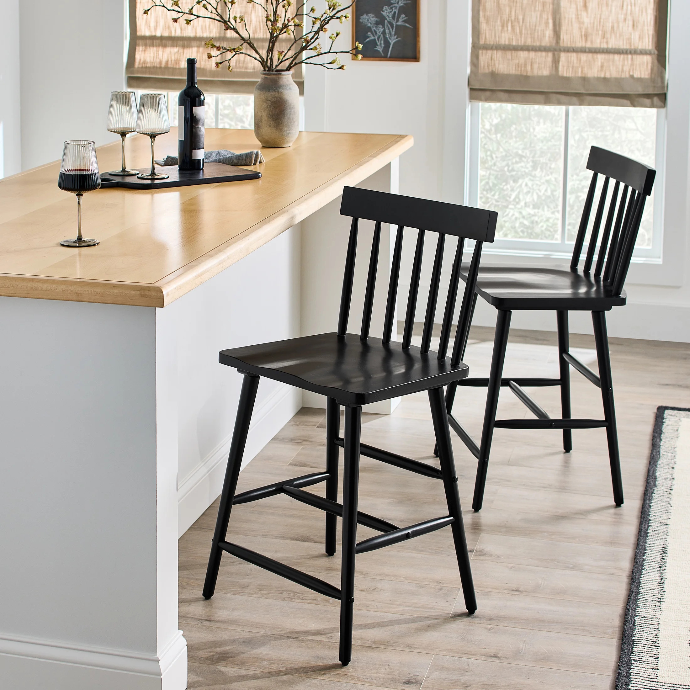 Better Homes & Gardens Gerald Counter Stool 2 Pack, Rich Black Finish | Walmart (US)