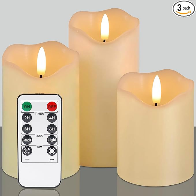 Flickering Flameless Candles, Battery Operated Candles with Remote, LED Pillar Candles，Electric... | Amazon (US)