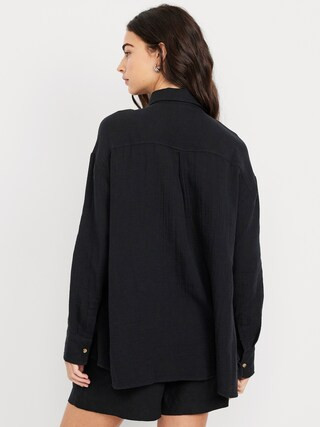 Crinkle Gauze Loose Button-Down Shirt | Old Navy (US)