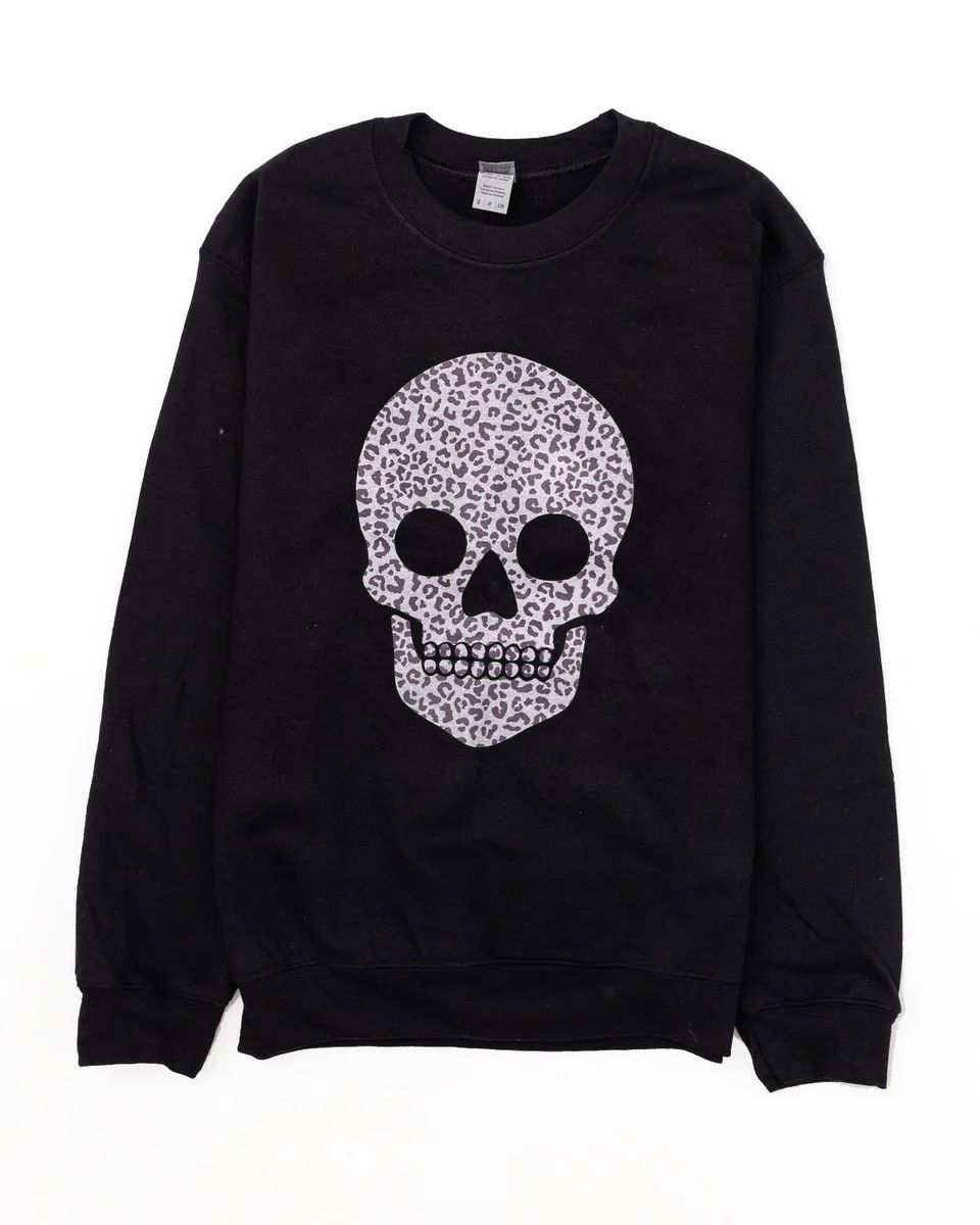 Animal Print Skull Black Graphic Sweatshirt | The Pink Lily Boutique