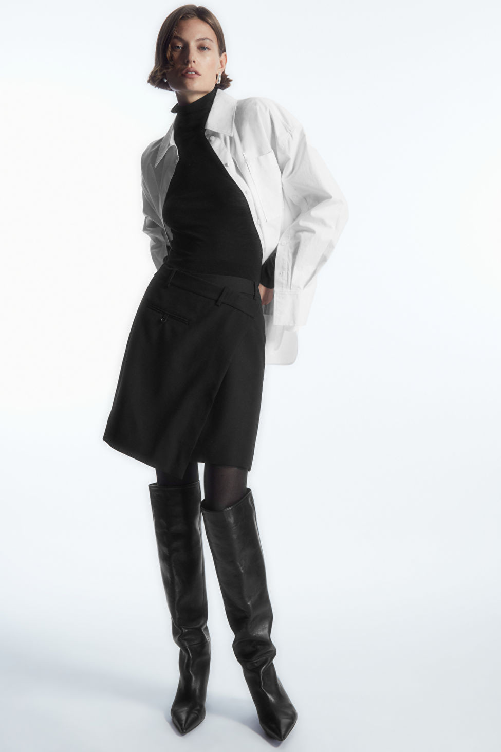 ASYMMETRIC WOOL MINI WRAP SKIRT - BLACK - COS | COS (EU)