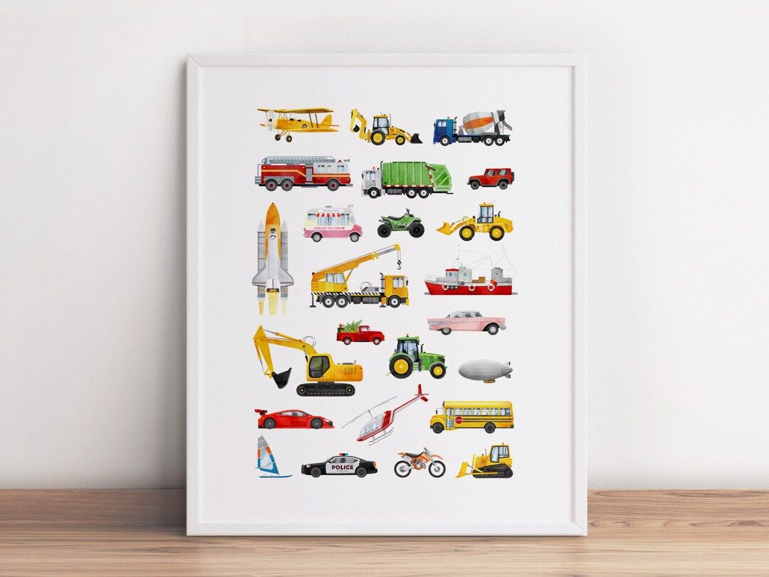 Vehicles Wall Art, Transportation Printable, Car Art Poster, Construction Printable Art, Toddler ... | Etsy (US)