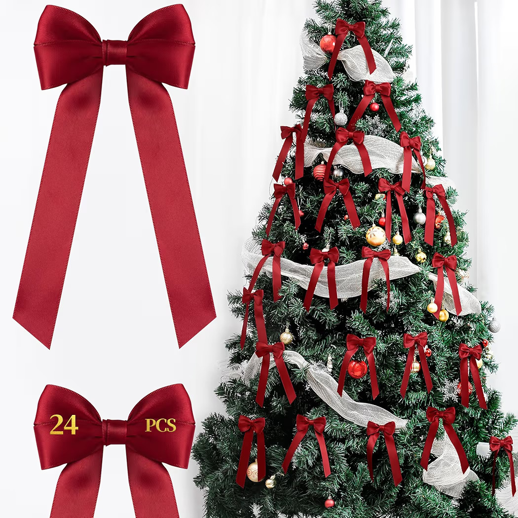 AYGXU 24pcs Christmas Bows,red Bows for Gift Wrapping,Bow for Christmas Tree,Double-Sided Ribbon ... | Amazon (US)