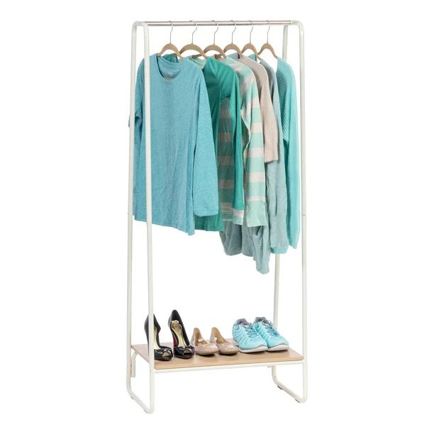 IRIS USA Metal Garment Rack with Wood Shelf, White/Light Brown | Walmart (US)