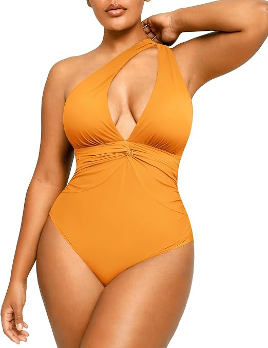 SHAPELLX Women's One Piece Swimsuit Tummy Control Ruched Full Coverage Bathing Suit V Neck Slimmi... | Amazon (US)