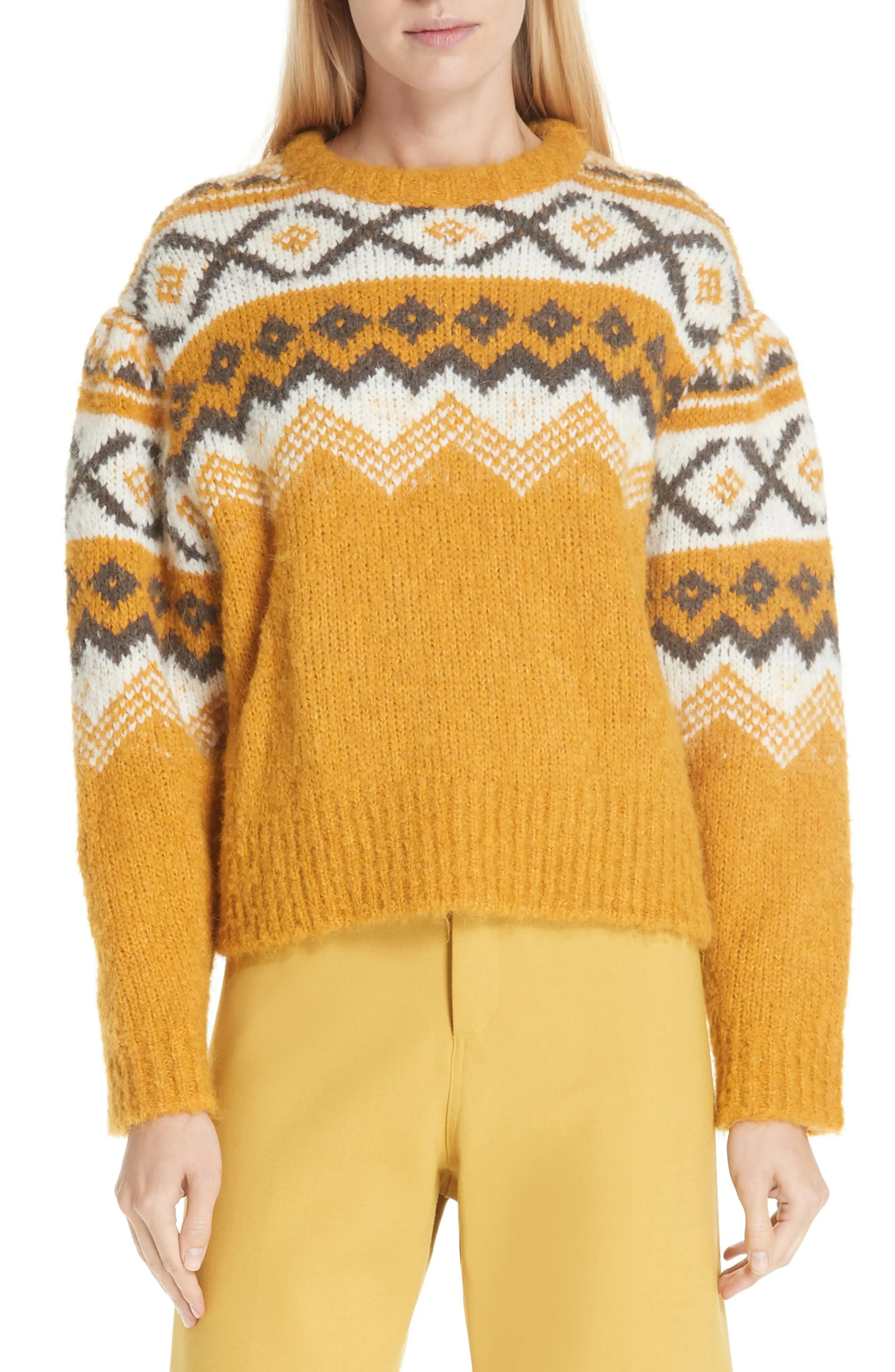 Sea Fair Isle Shirred Sleeve Sweater | Nordstrom