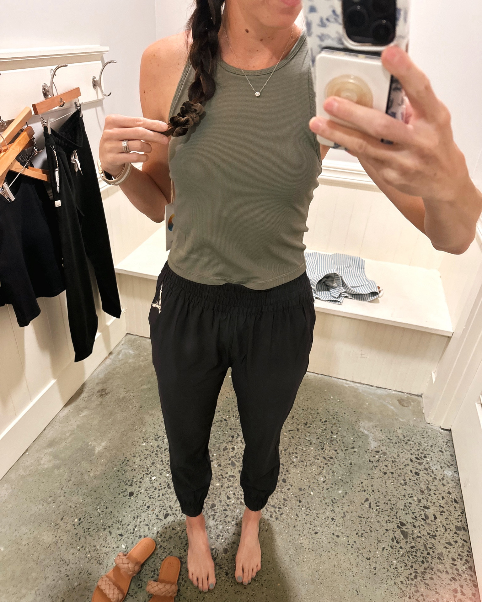Vuori high neck ribbed tank top in olive green- perfect for working out or lounging! And the most COMFY athletic joggers- I love the thick comfy elastic waistband!! 🫶🏼 Wearing a small top and x-small in the leggings! #active #workout #summer

#LTKActive #LTKfitness