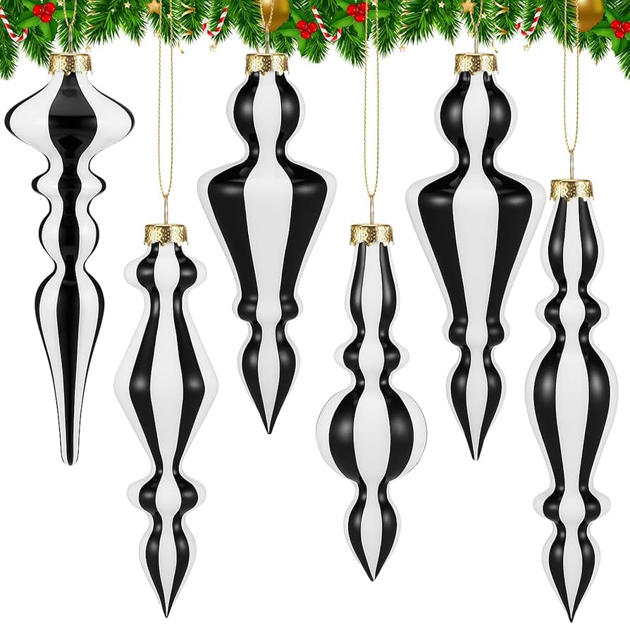 6 Pcs 6.3 Inches Mercury Glass Finial Christmas Ornaments Hanging Christmas Finials Glass Ornamen... | Amazon (US)