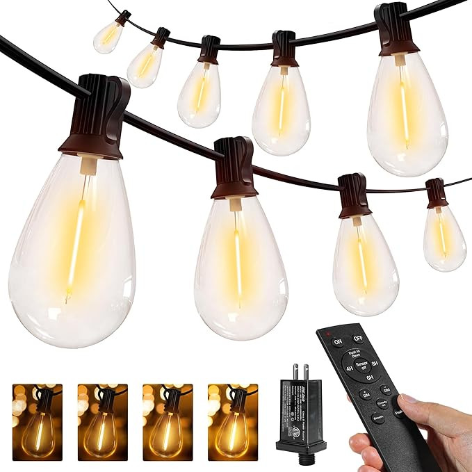 Ollny S11 100FT Outdoor String Lights with Remote, Plug in Waterproof Connectable 3 Modes Dimmabl... | Amazon (US)