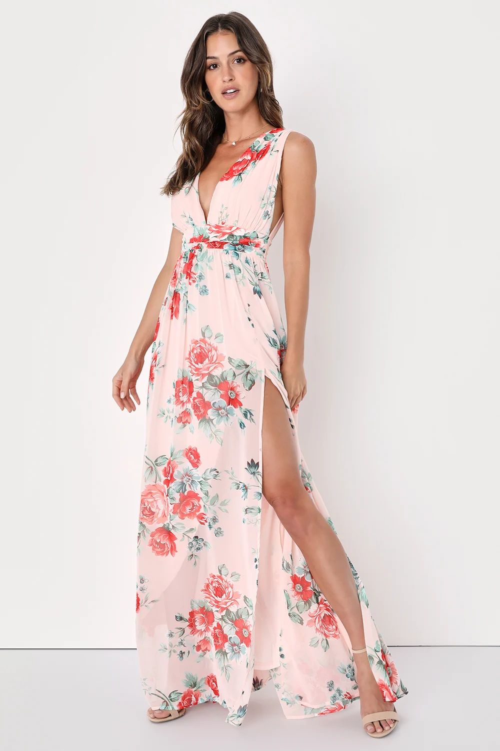 Garden Meandering Blush Floral Print Maxi Dress | Lulus (US)