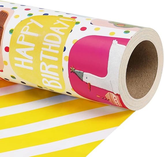 LaRibbons Colorful Birthday Wrapping Paper Roll 17 Inch x 33 Feet, Cute Animal Party Gift Wrap wi... | Amazon (CA)