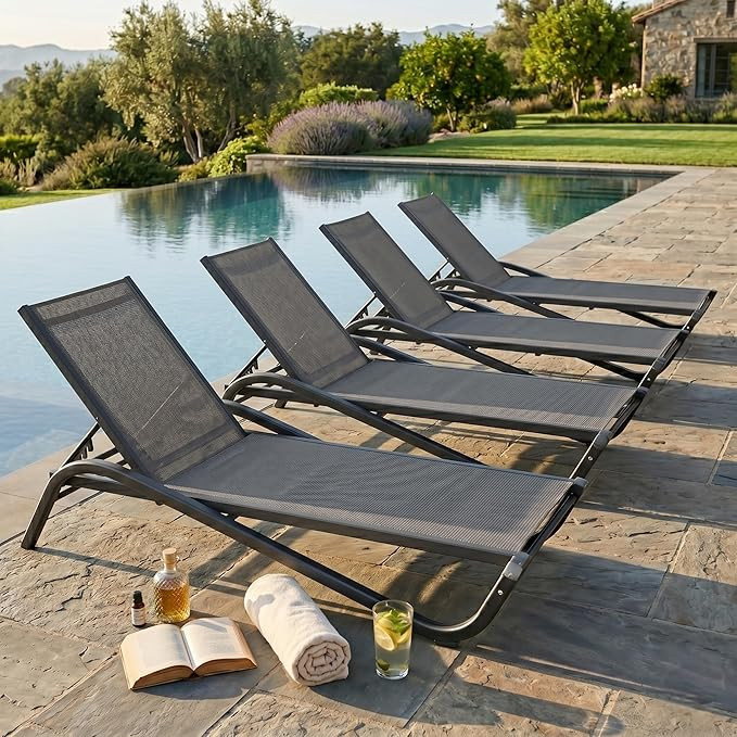 Patio Chaise Lounge Chairs Set of 4, All-Weather Aluminum Pool Loungers for Outside, 5-Position A... | Amazon (US)