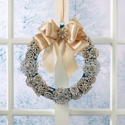 Peacock Glimmer Crystal & Gem Broach Wreath | Frontgate | Frontgate