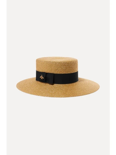 Gucci - Grosgrain-trimmed Glittered Straw Hat - Gold | NET-A-PORTER (US)