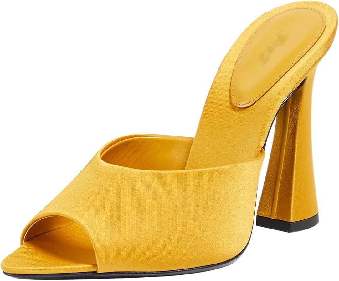 FOWT Women Pointed Peep Toe Mules Block High Heel Slippers Slip on Dressy Party Dance Shoes Size ... | Amazon (US)
