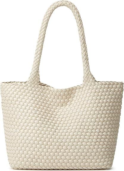 Woven Tote Bag Womens Purse: Vegan Leather Shoulder Handbags - Fashion Summer Beach Tote Bags - L... | Amazon (US)