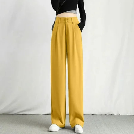 Yellow Women S Work Pants Polyester Womens Work Pants Business Casual Long Sleeve Wide Leg Pants for Women Capris for Women Casual Summer Wedding Business Casual Dress for Women | Walmart (US)