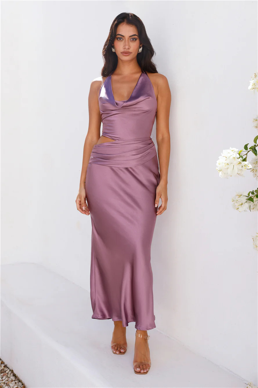All The Invites Halter Satin Maxi Dress Purple | Hello Molly (AU)
