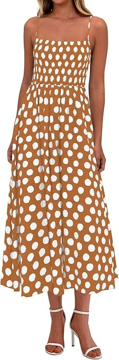 PRETTYGARDEN Womens Summer Dresses Spring Sleeveless Spaghetti Straps Casual Midi Dress Polka Dot... | Walmart (US)