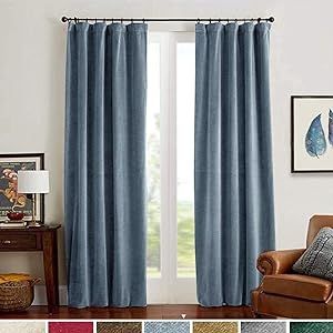 Lazzzy Velvet Curtains Blue Thermal Insulated for Bedroom Rod Pocket Home Decor Living Room Curtain  | Amazon (US)