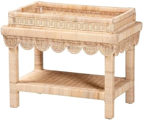 Bali & pari Weyman Scalloped Rattan End Table with Removable Tray Top - Handwoven Rattan Accent T... | Amazon (US)