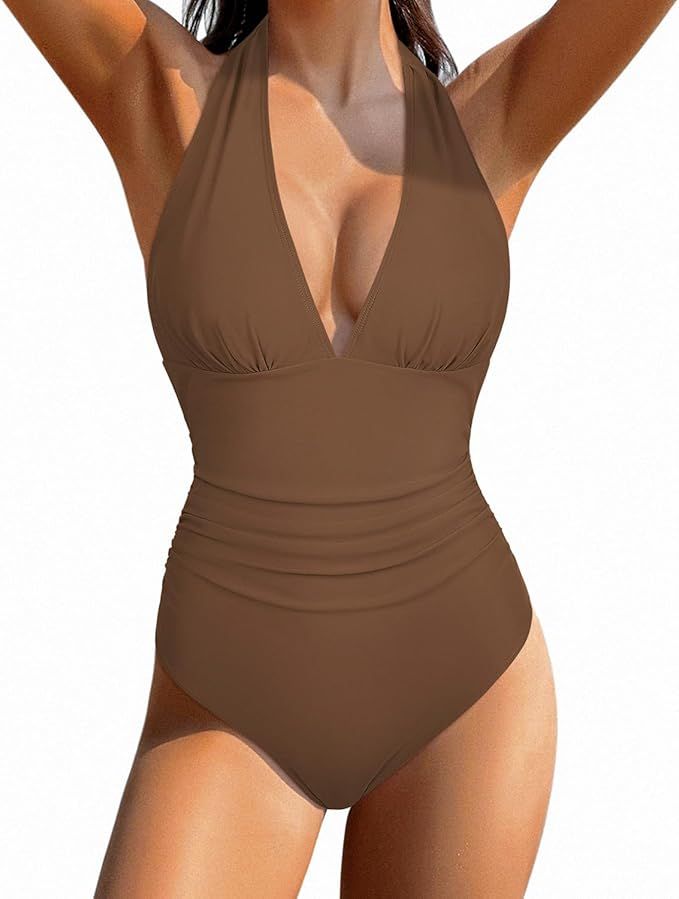 SUUKSESS Women Sexy Halter 1 Piece Swimsuit Slimming Tummy Control Bathing Suits | Amazon (US)