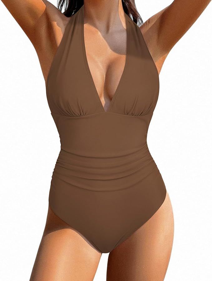 SUUKSESS Women Sexy Halter 1 Piece Swimsuit Slimming Tummy Control Bathing Suits | Amazon (US)