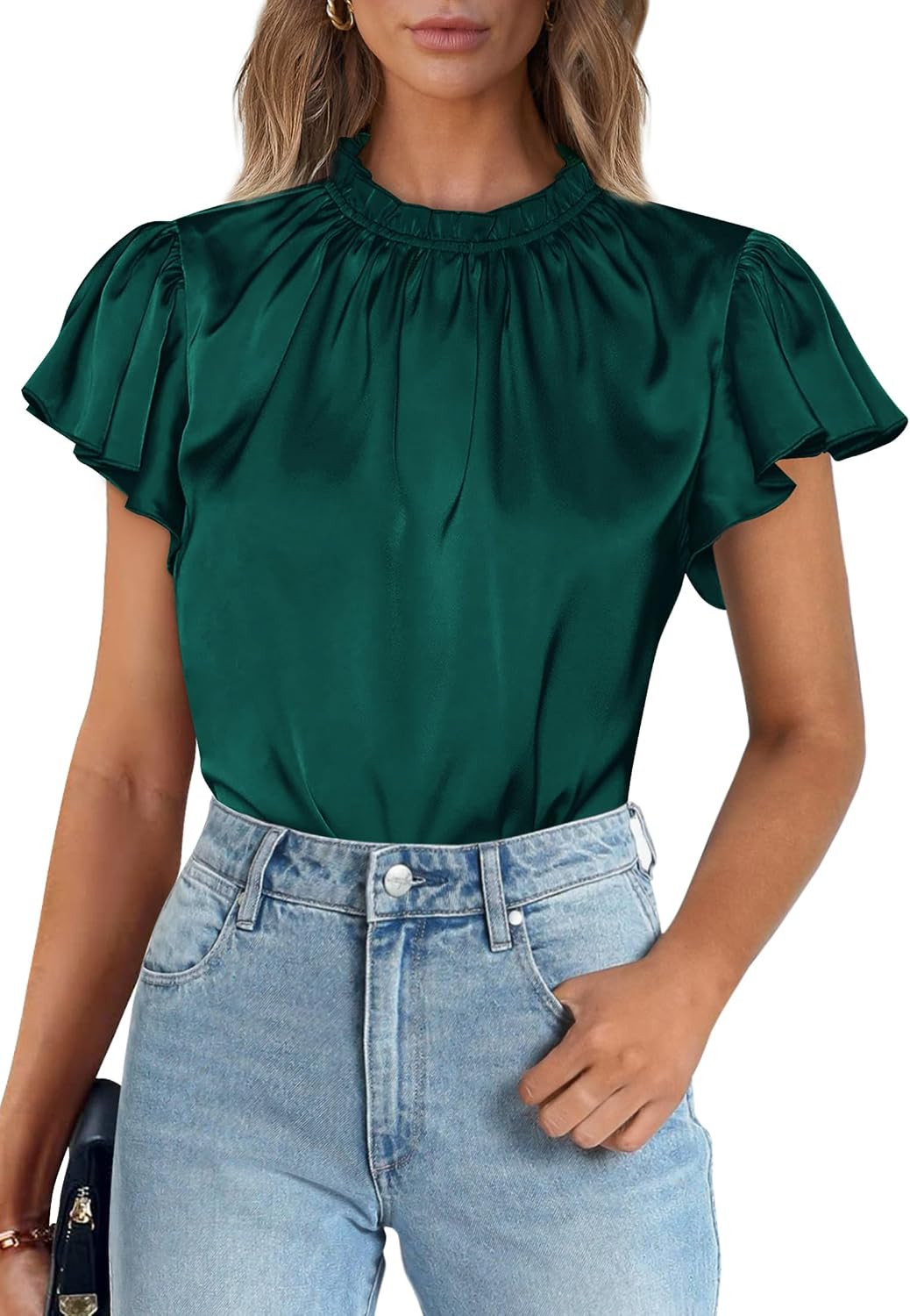 PRETTYGARDEN Women's Satin Tops Business Casual Work Blouses | Amazon (US)