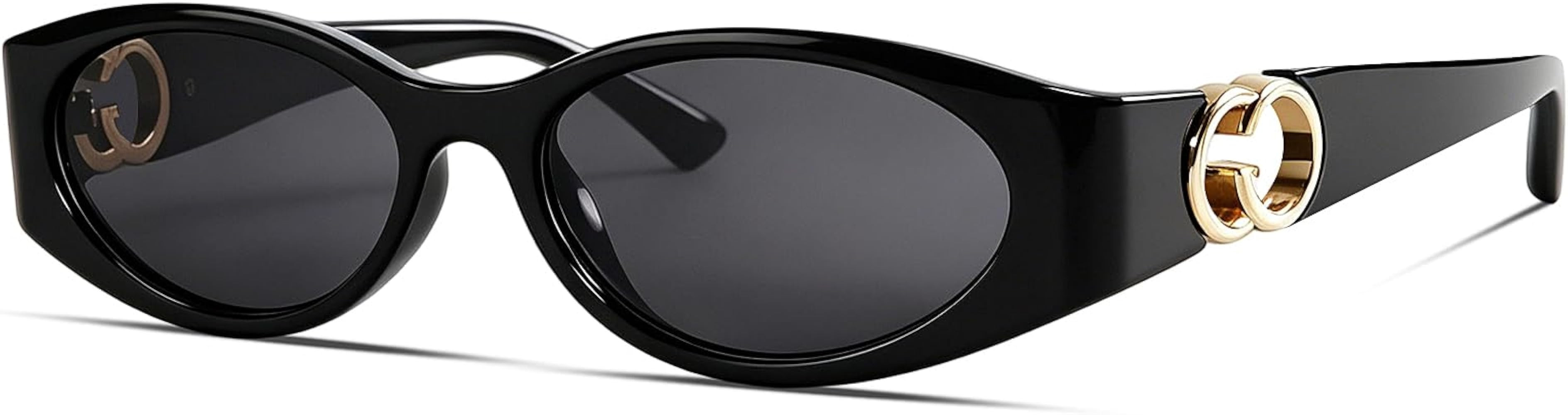 Retro Oval Sunglasses Women Chic Cat Eye 90s Sunnies Trendy Narrow Shades UV Protection Lightweig... | Amazon (US)