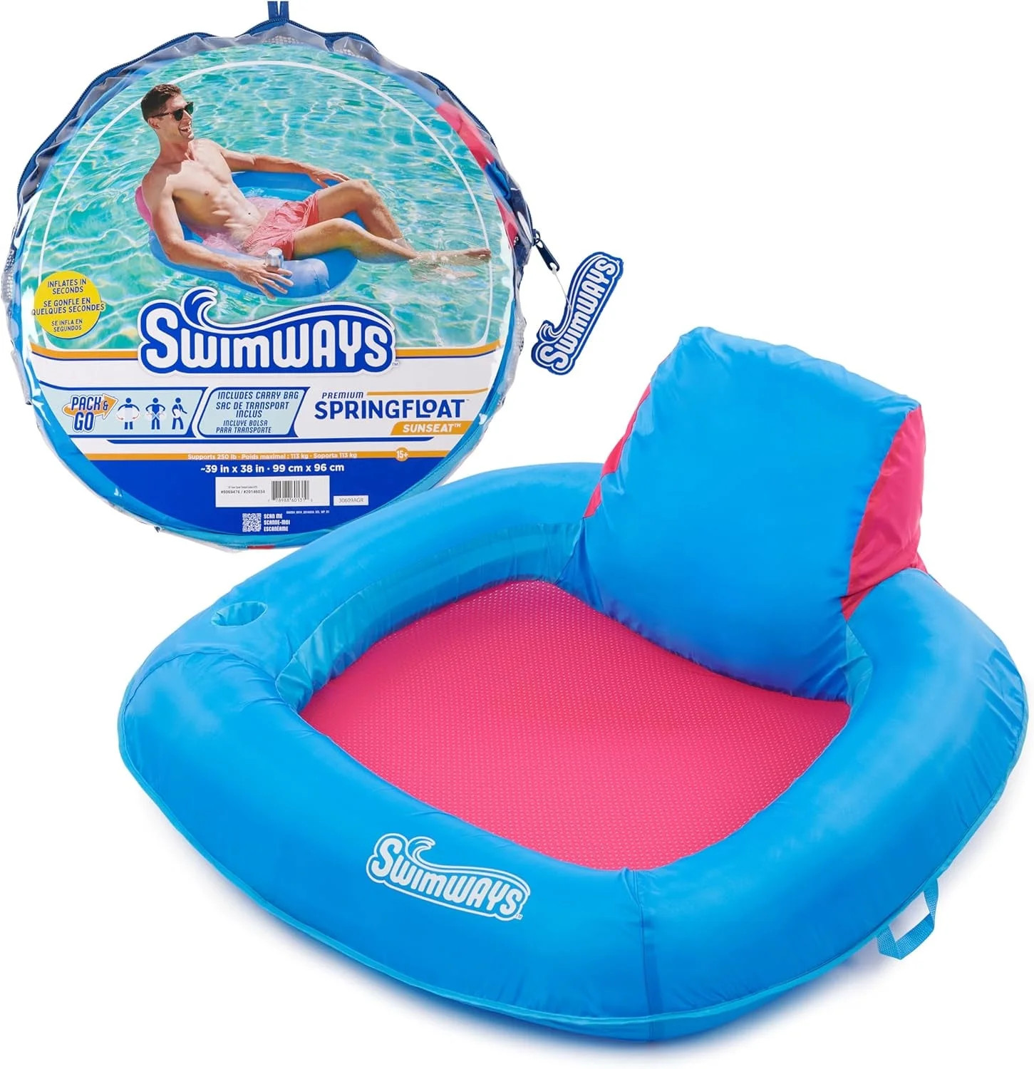 SwimWays Spring Float Premium SunSeat Inflatable Floating Chair with Hyper-Flate Valve | Walmart (US)