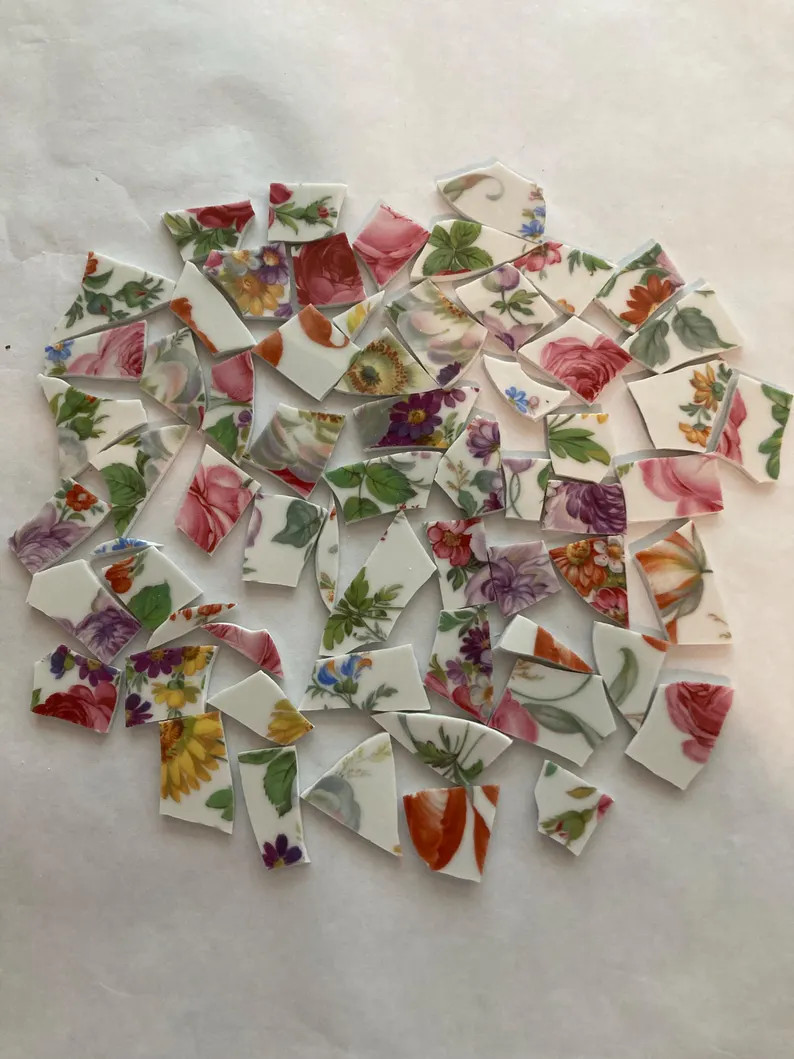 Broken China Mosaic Pieces, 58 Pink Purple Orange White Hand Cut Tiles for Art - Etsy | Etsy (Global)