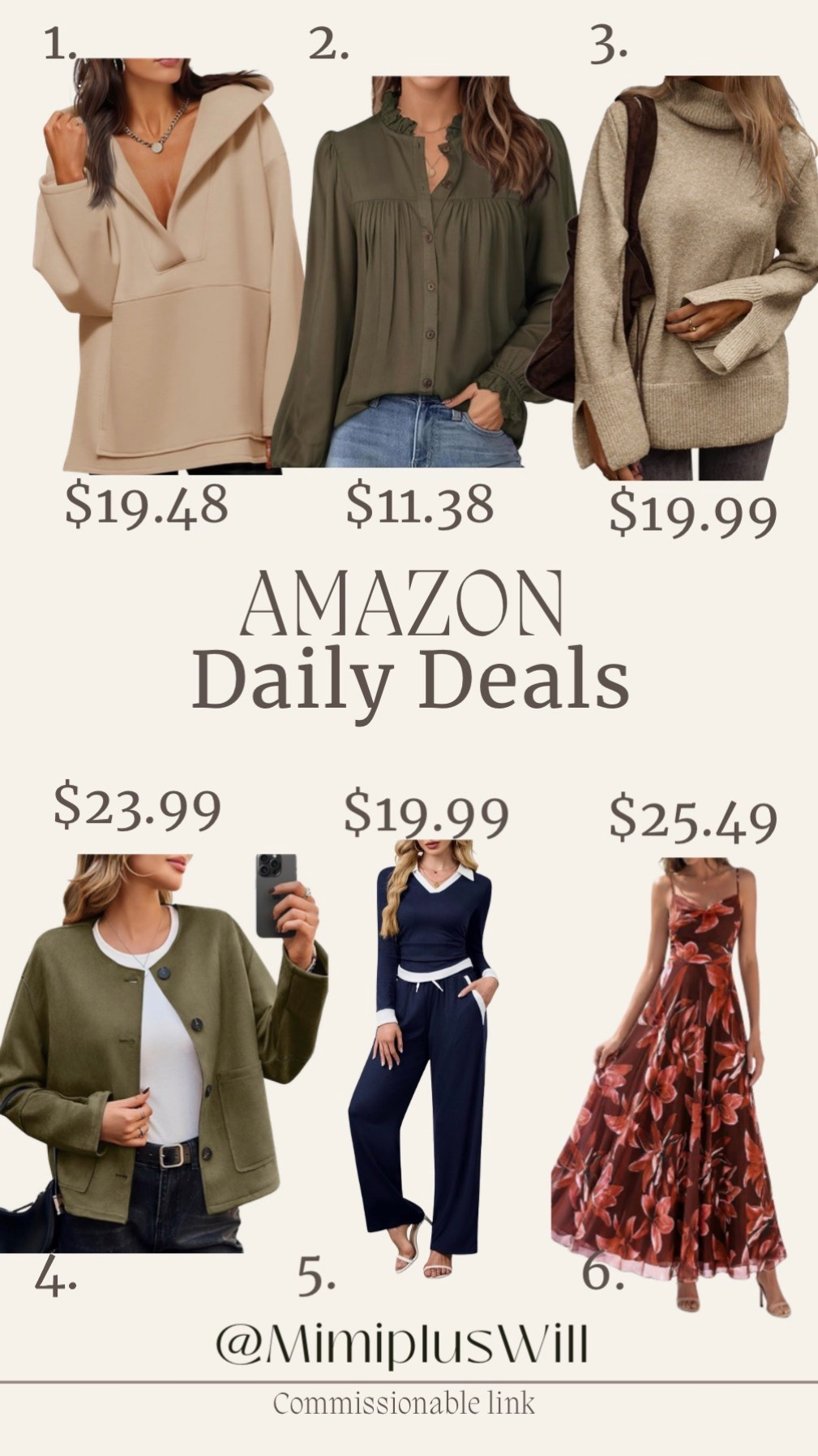 Amazon daily deals! Use the codes listed below for limited time! 

1. 9PWDXCV6
2. 56GDIP2V
3. IYDLRJXA
4. 8W33EMGX
5. DSAJ9O4D
6. 50TNPMSL

Amazon | Amazon daily deals | matching set | casual top | sweater follow @mimipluswill for more!

#LTKGiftGuide #LTKSaleAlert #LTKPetite