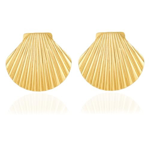 Seashell Earrings for Women,14k Gold shell Studs Earring Boho Ocean Shell Earring Trendy Chunky Statement Beach Earrings Summer Jewelry Gifts | Amazon (US)