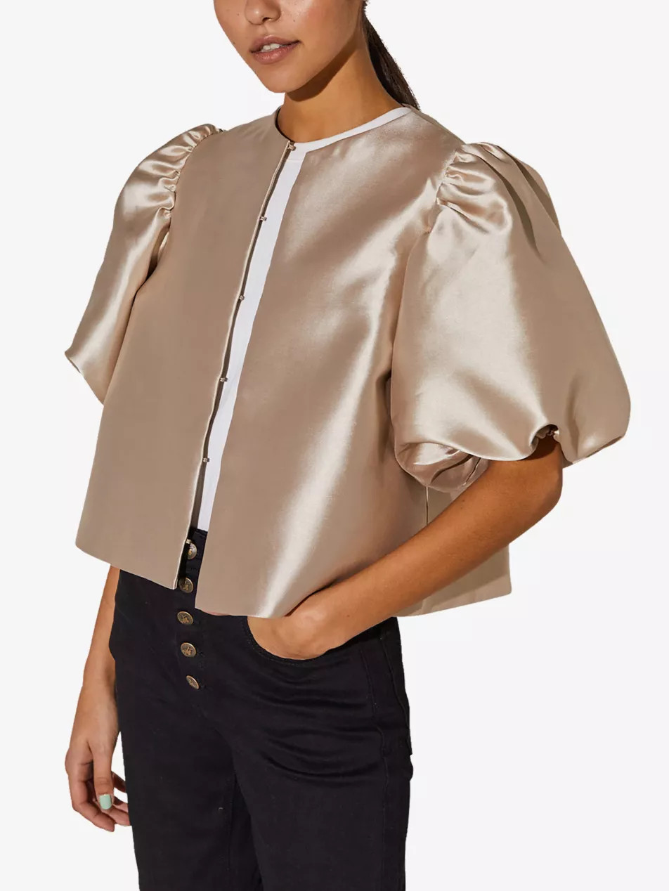 Cleo balloon-sleeve satin blouse | Selfridges