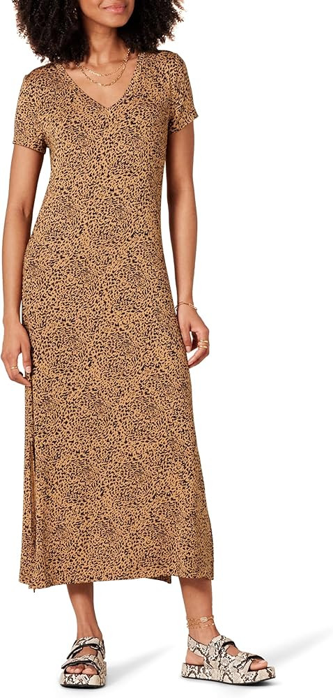 Amazon Essentials Women's Jersey V-Neck Short Sleeve Midi Length Dress | Amazon (US)