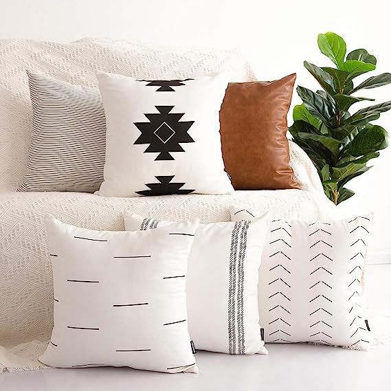 HOMFINER Decorative Throw Pillow Covers for Couch, Set of 6, 100% Cotton Modern Design Stripes Ge... | Amazon (US)