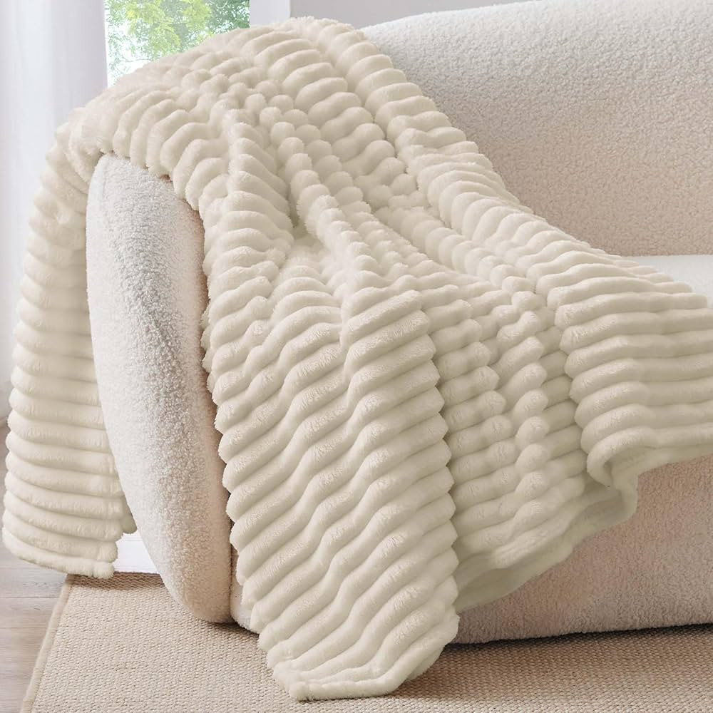 BEDELITE Fleece Throw Blanket for Couch - 300GSM Soft & Warm Fluffy Beige Blanket, Decorative and... | Amazon (US)