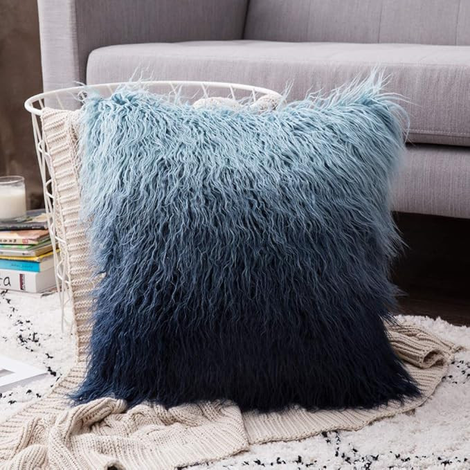 MIULEE Decorative Throw Pillow Cover Gradient Ombre Plush Faux Fur Luxury Deluxe Fluffy Super Sof... | Amazon (US)