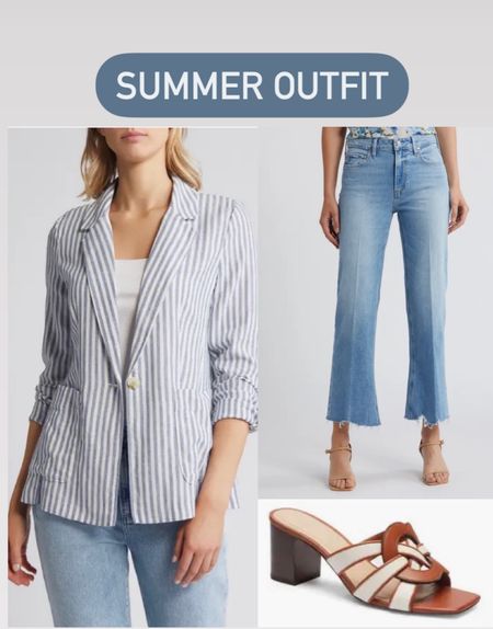 Lightweight blazer, jeans, and sandals for a summer outfit. Business casual outfit.

#LTKover40 #LTKSeasonal #LTKworkwear