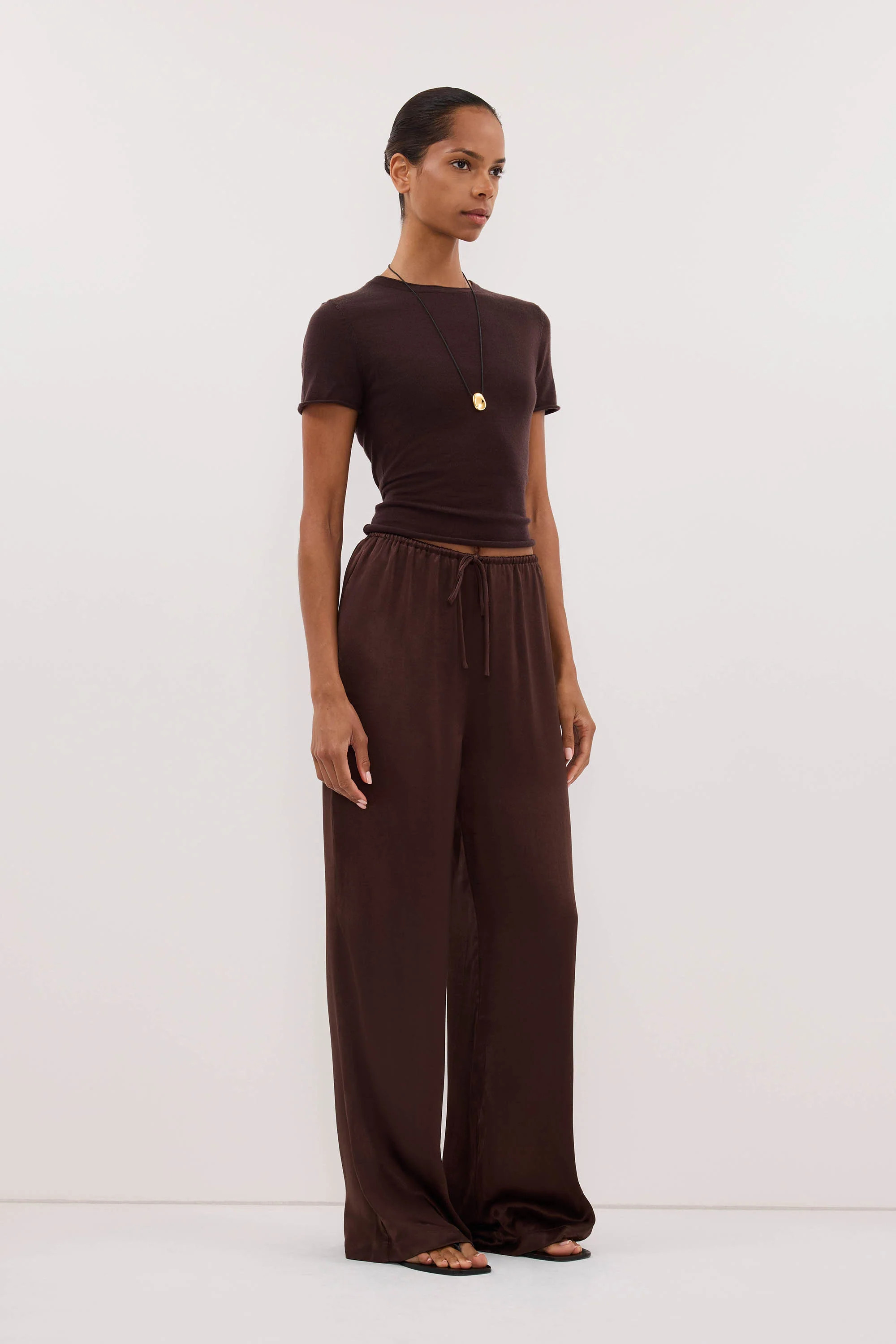 MYA BITTER CHOC SATIN PANT | DISSH