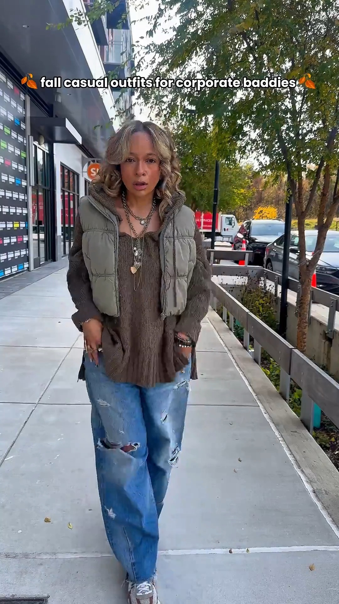 Fall casual outfit for a corporate baddie 🍂 Oversized distressed jeans with sneakers and a puffer vest are a winning combination 💕

#LTKFindsUnder100 #LTKOver40 #LTKStyleTip