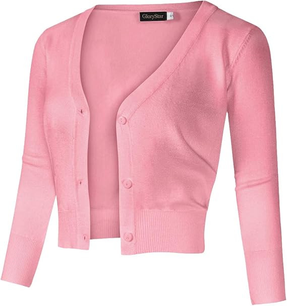 GloryStar Women's Casual Open Front Knit Cropped Bolero Shrug 3/4 Sleeve Cardigan Sweater | Amazon (US)