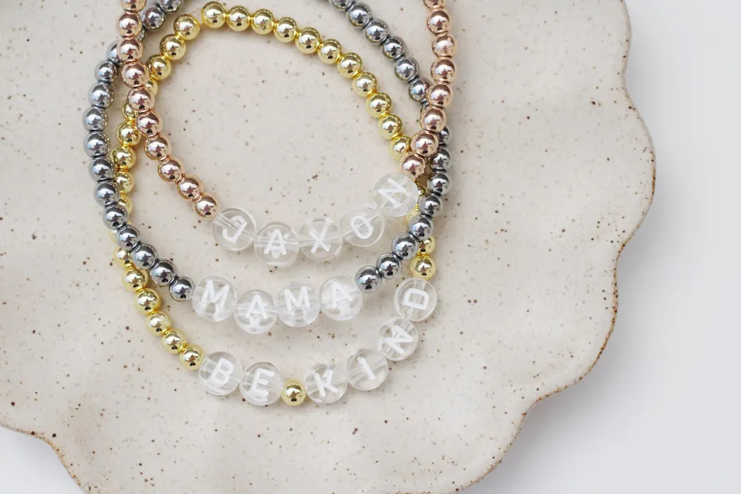 Clear Letter Bracelets | Clear Letters | 14k Gold Plated Bead Bracelet | Name Bracelet | Clear Le... | Etsy (US)